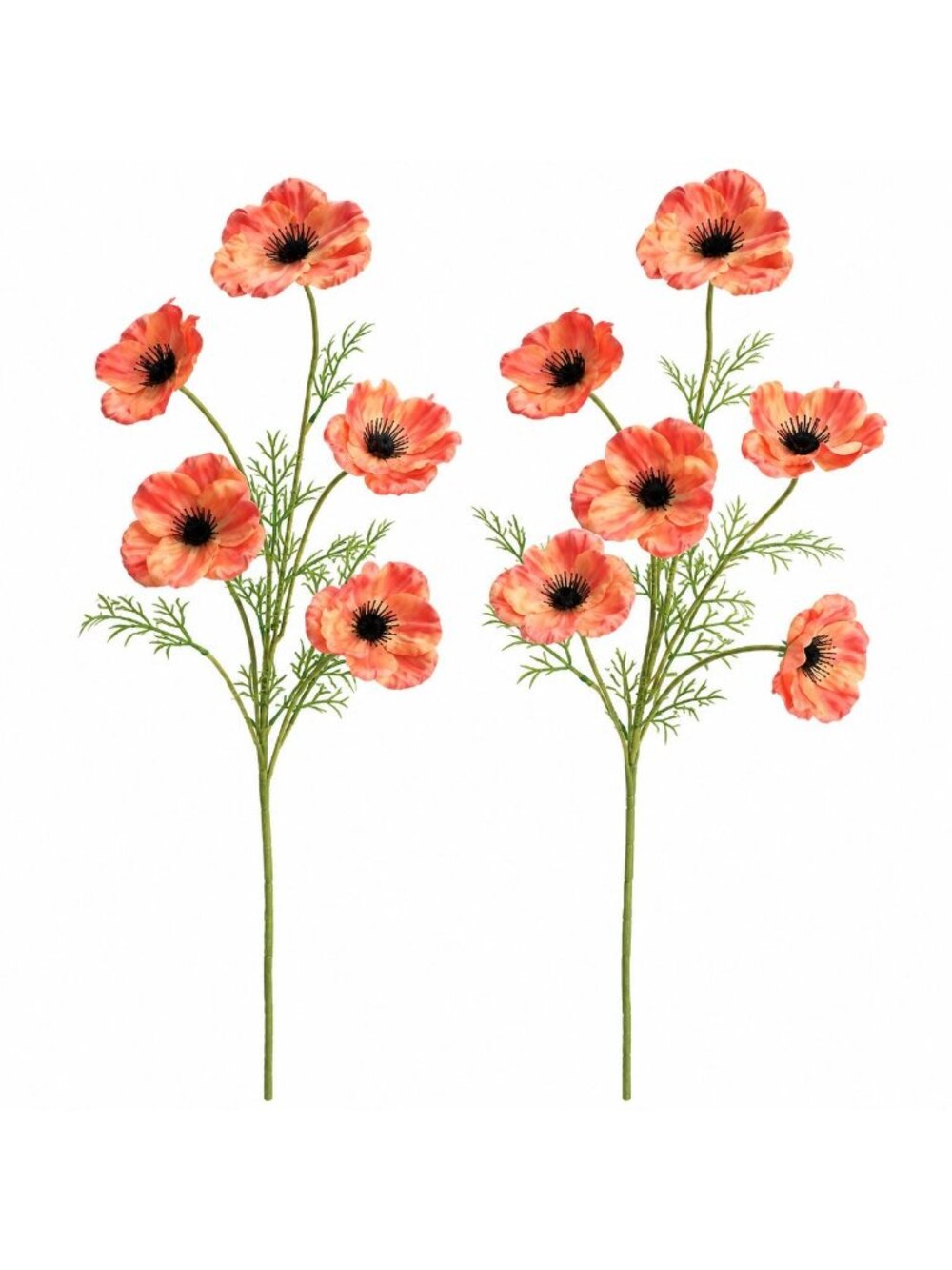 Coral Peach Orange Artificial Poppy Stems Set of 2 29 Inch Faux Silk Flowers Sum